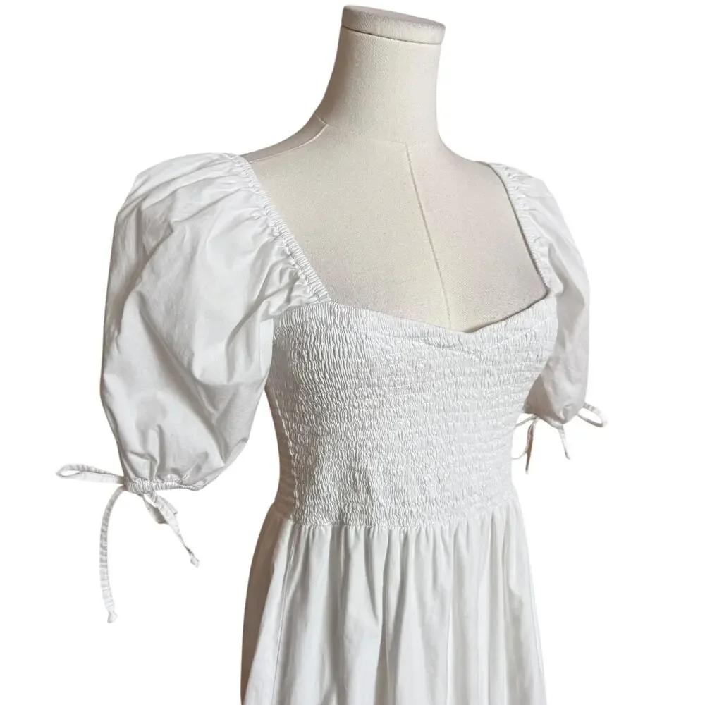 Faithfull The Brand X Revolve Wendy Mini Dress Plain White Size 2 Puff Sleeves - Picture 8 of 12